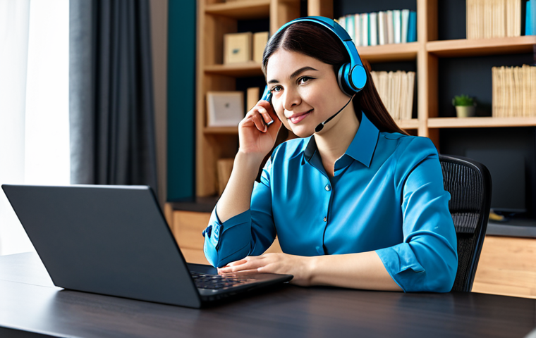 **
"A professional interpreter, fully clothed in a modest business attire, working remotely in a home office setting. Using a headset and a laptop with a video conferencing platform displayed. Background includes bookshelves and a comfortable workspace. Perfect anatomy, natural pose, well-formed hands, proper finger count, natural body proportions, safe for work, appropriate content, professional, family-friendly."
**