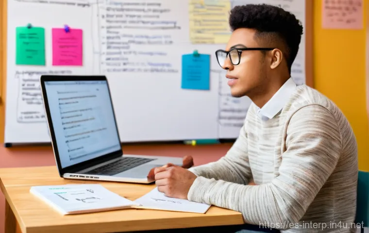 국제통역사 이론 시험 준비 - **Prompt:** A young adult, around 25-30 years old, with a focused and determined expression, is seat...