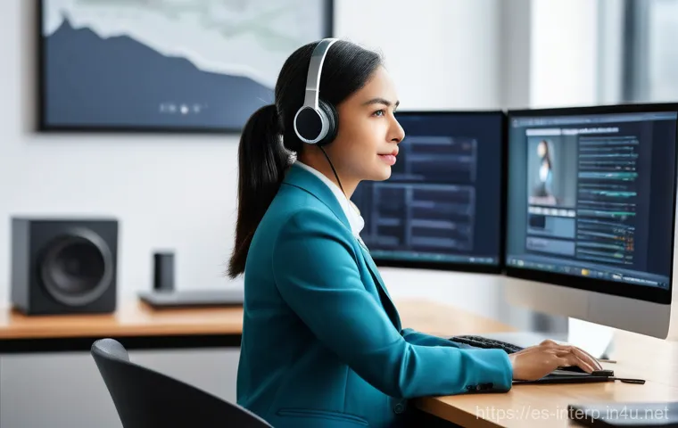 국제통역사 대학교 전공 선택 - **Prompt:** A diverse female interpreter (e.g., of Latina descent) in her late 20s or early 30s, pro...