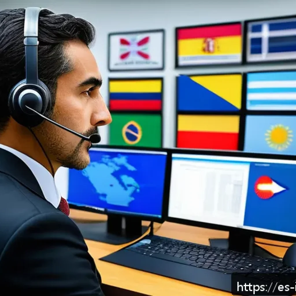 국제통역사 실무 사례 모음 - A professional simultaneous interpreter in a modern conference room, wearing business attire with a ...