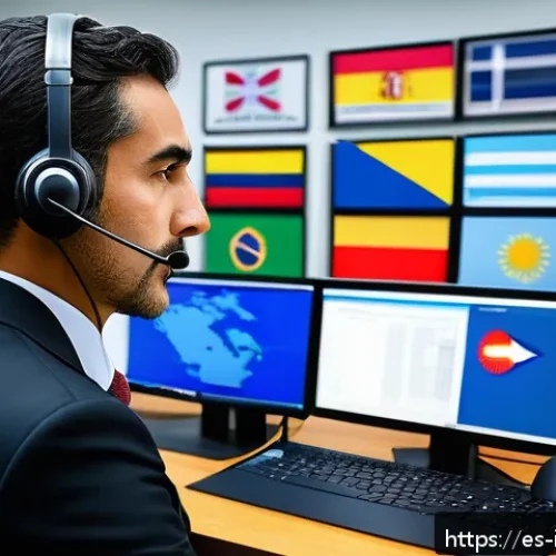 국제통역사 실무 사례 모음 - A professional simultaneous interpreter in a modern conference room, wearing business attire with a ...