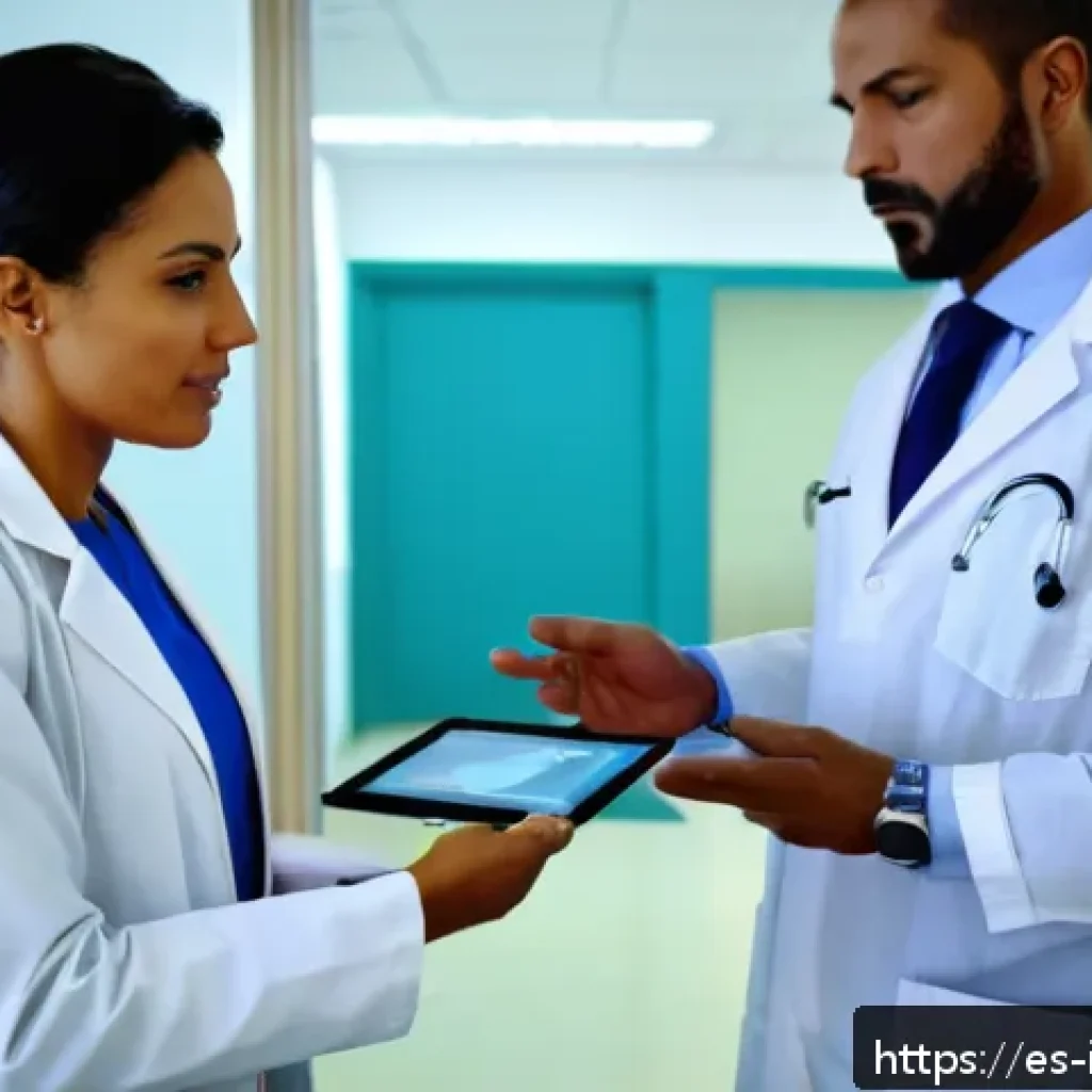 통역사 실무 사례 분석 - A professional medical interpreter in a modern hospital room, attentively translating between a Hisp...